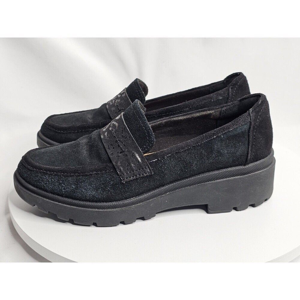 Clarks Collection Leather Suede Loafers Calla Ease‎ Black Leopard Women’s Size 6